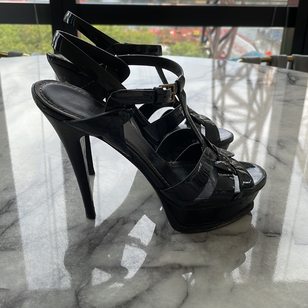 YSL black patent leather tribute platform sandals 105 size 39.5 - Picture 4 of 6